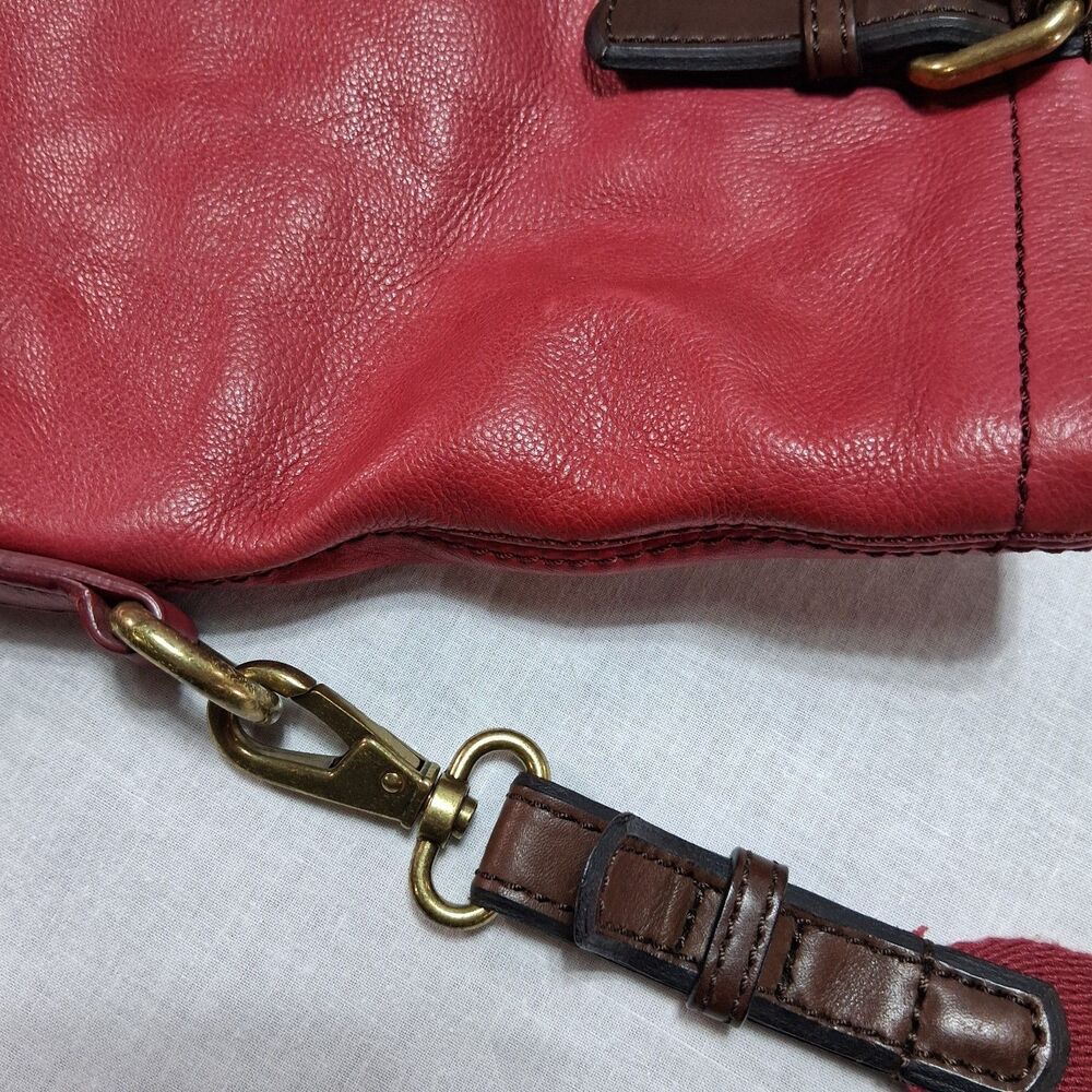 Fossil Explorer Large Tote Crossbody Bag Fold Over Purse Soft Red Leather - Picture 6 of 11
